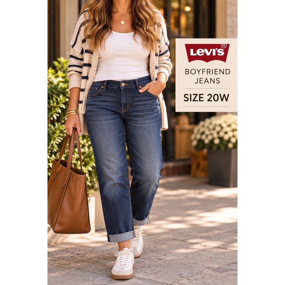 Levis Boyfriend Jeans Womens 20W Dark Wash Mid Rise Straight Leg 28944-0020